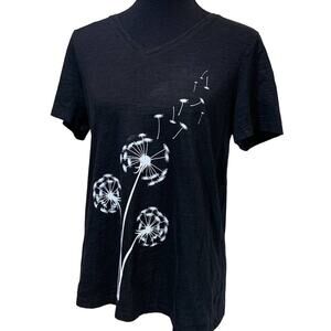 Hand Printed Upcycled Large Dandelion Make a Wish Cotton Blend Short Sleeve Tee